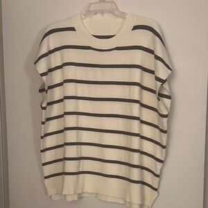 Cream and Brown Striped Knit Top